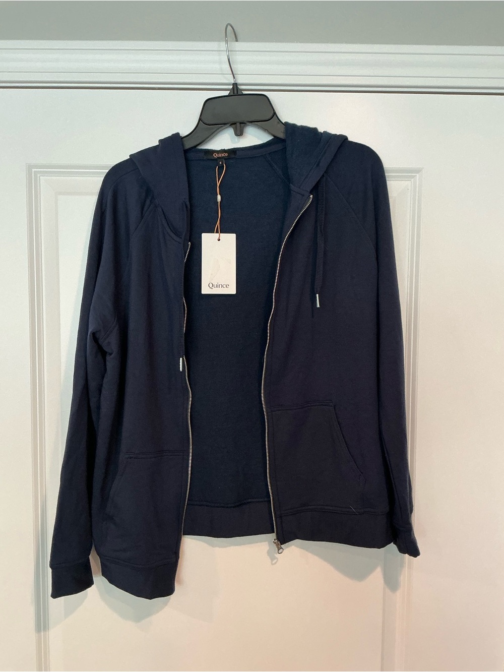 NWT Quince Women’s Navy Full-Zip Hooded Sweatshirt Small